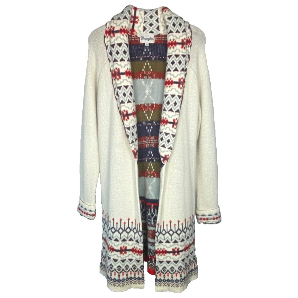 Cream Fair Isle Open Cardigan Sweater